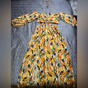 SHEIN SXY Plus Floral Halter Neck Split Thigh Cami Dress